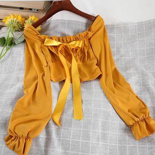 Bell-sleeve Ribbon Cropped Blouse