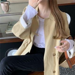 Single Breasted Plain Trench Coat As Shown In Figure - One Size
