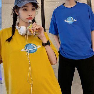 Couple Matching Short-sleeve Planet Print T-shirt