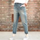 Drawstring Cropped Straight-fit Jeans