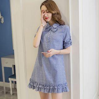 3/4-sleeve Pinstriped A-line Dress