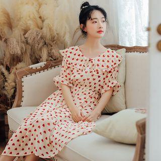Peter Pan Collar Elbow-sleeve Chiffon Dress