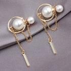 Faux Pearl Chain Strap Dangle Earring A193 - 1 Pair - Gold - One Size