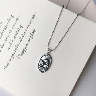925 Sterling Silver Embossed Angel Pendant Necklace