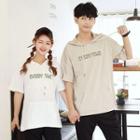 Couple Matching Letter Embroidered Elbow Sleeve Hoodie / Lettering Jogger Pants
