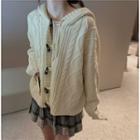 Hooded Toggle Cable Knit Cardigan / Pleated Mini A-line Skirt