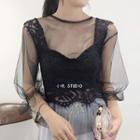 Set: Lace Camisole + Bell-sleeve Mesh Top