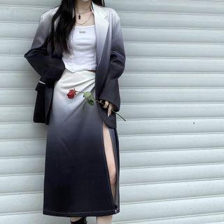 Gradient Blazer / Slit Midi A-line Skirt