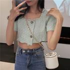 Short-sleeve Cropped Tweed Top
