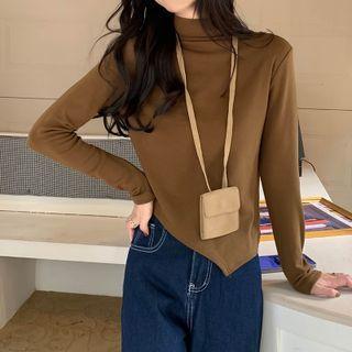 Long-sleeve Turtleneck Asymmetrical Plain T-shirt