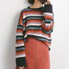 Striped Long-sleeve Knit Top Stripe - One Size