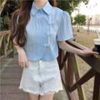 Short-sleeve Chinese Knot Button Cropped Shirt