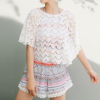 Set: Short-sleeve Lace Top + Tankini + Shorts