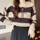 Collared Two-tone Striped Knit Top