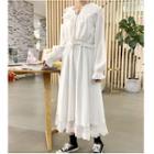 Long-sleeve Chiffon Maxi Dress White - One Size