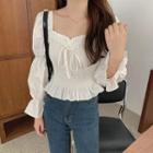 Bell-sleeve Plain Shirred Peplum Blouse