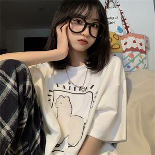 Short-sleeve Llama Detail T-shirt White - One Size