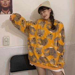 Fleece-lined Bear Print Pullover