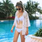 Set: Lace-up Bikini + Elbow-sleeve Lace Cover-up