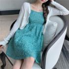 Plain Light Cardigan / Floral Color-block Sleeveless Dress