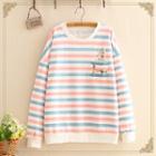 Rabbit Embroidered Striped Long-sleeve Top