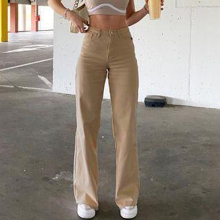 Plain High Waist Straight Leg Pants