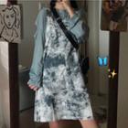 Long-sleeve Cutout T-shirt / Buckled Tie-dye A-line Overall Dress