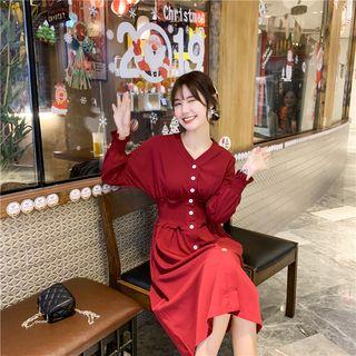 Smocked V-neck Shirtdress