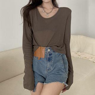 Plain V-neck Sheer Top