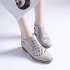 Block Heel Perforated Ankle Boots
