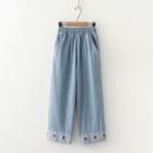 Strawberry Embroidered Cropped Straight-fit Jeans Light Blue - One Size