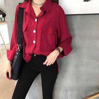 Plain Loose Fit Long Sleeve Blouse
