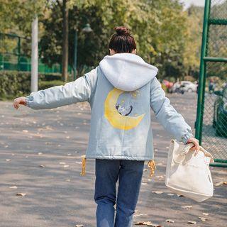 Moon & Cat Print Hooded Padded Jacket