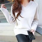 V-neck Raglan-sleeve Wool Blend Sweater