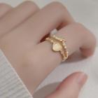 Rhinestone Heart Layered Ring 1 Pc - Gold - One Size