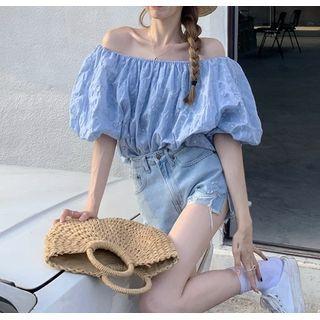 Puff-sleeve Off Shoulder Print Top As Shown In Figure - One Size