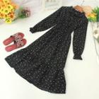 Heart Long-sleeve A-line Dress Black - One Size