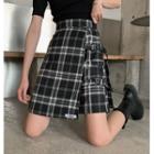 Plaid Mini A-line Skirt Black - One Size