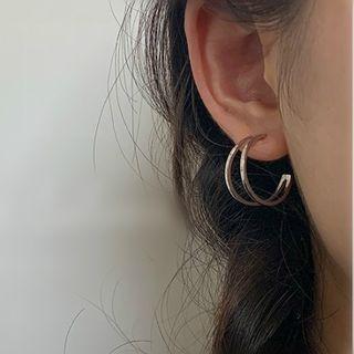 925 Sterling Silver Layered Open Hoop Earrings 1 Pair - 5012 - One Size