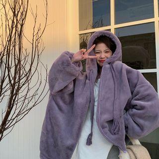 Hooded Zip-up Fleece Jacket Purple - One Size
