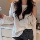 Asymmetrical Cold-shoulder Knit Top White - One Size
