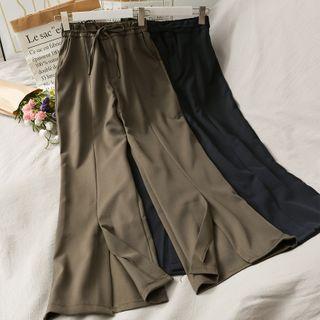 Paperbag High-waist Slited Wide-leg Pants