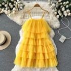 Spaghetti Strap Layered Mesh Mini A-line Dress