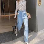 Long-sleeve Zebra Print T-shirt / Wide-leg Jeans / Set
