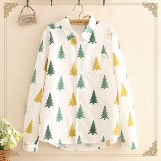 Pine Tree Print Long-sleeve Shirt