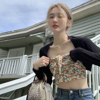 Floral Cropped Tube Top / Cardigan