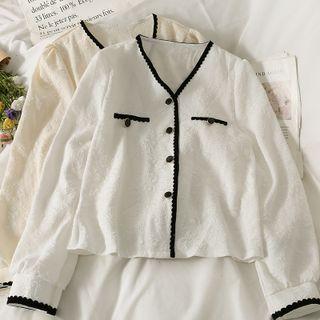 Contrasted-trim V-neck Shirt