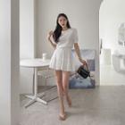 Set: Textured Top + Frill-trim Miniskirt