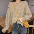 Cable-knit Boxy Sweater Khaki - One Size