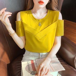 Mock Two-piece Short-sleeve Cold Shoulder Blouse